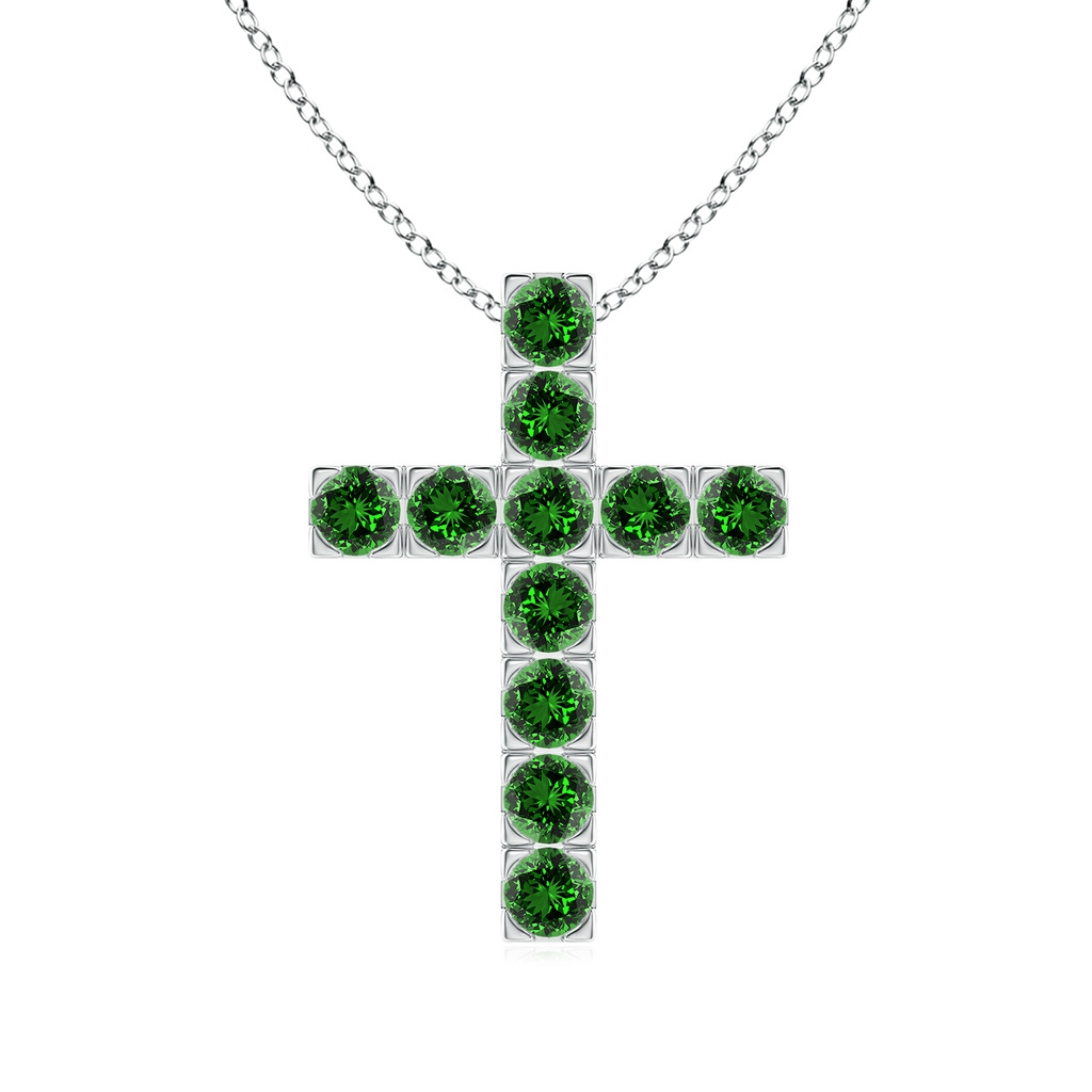 3mm Labgrown Lab-Grown Flat Prong-Set Emerald Cross Pendant in S999 Silver