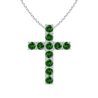 3mm Labgrown Lab-Grown Flat Prong-Set Emerald Cross Pendant in S999 Silver