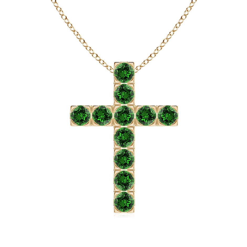 3mm Labgrown Lab-Grown Flat Prong-Set Emerald Cross Pendant in Yellow Gold 