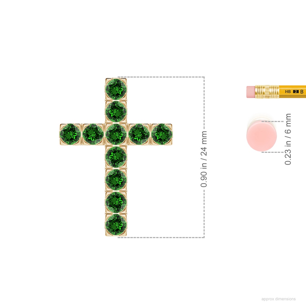 3mm Labgrown Lab-Grown Flat Prong-Set Emerald Cross Pendant in Yellow Gold ruler