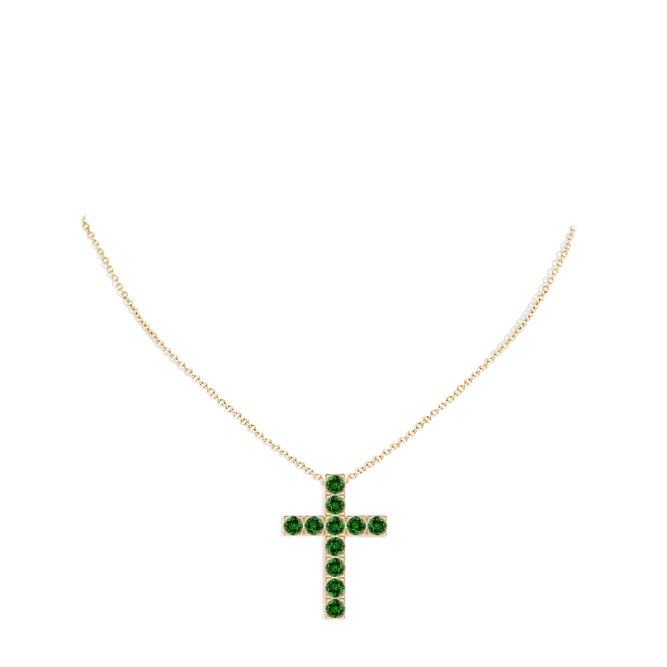 3mm Labgrown Lab-Grown Flat Prong-Set Emerald Cross Pendant in Yellow Gold pen