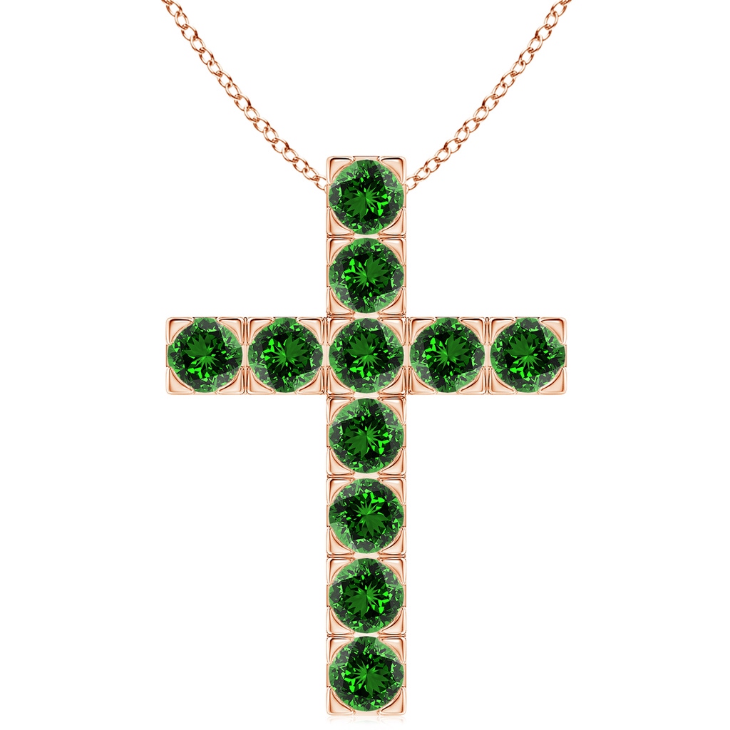 4mm Labgrown Lab-Grown Flat Prong-Set Emerald Cross Pendant in Rose Gold