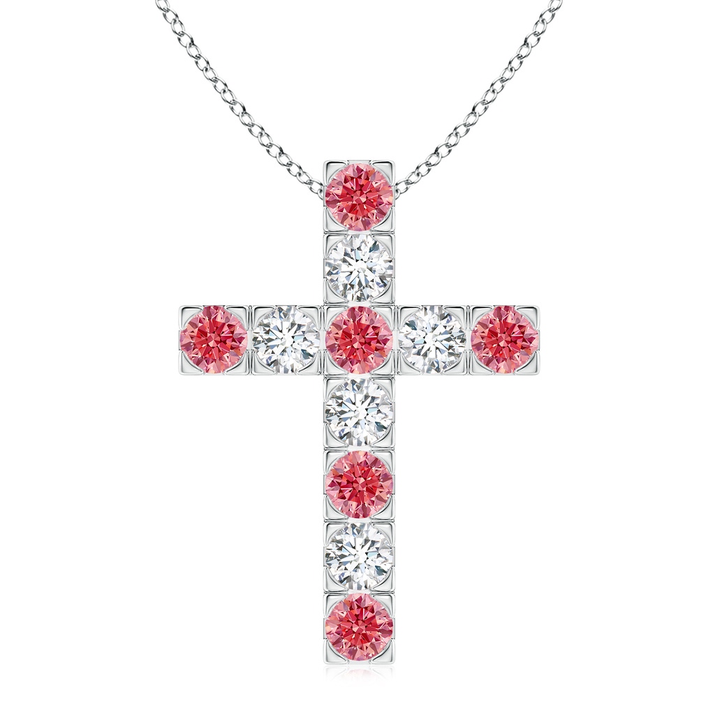 3.5mm Labgrown Flat Prong-Set Lab-Grown Fancy Intense Pink Diamond Cross Pendant in White Gold