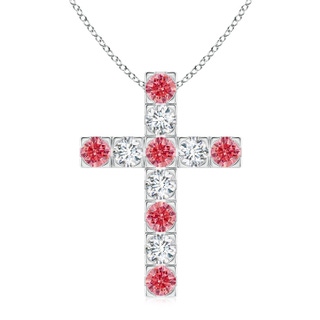 3.5mm Labgrown Flat Prong-Set Lab-Grown Fancy Intense Pink Diamond Cross Pendant in White Gold