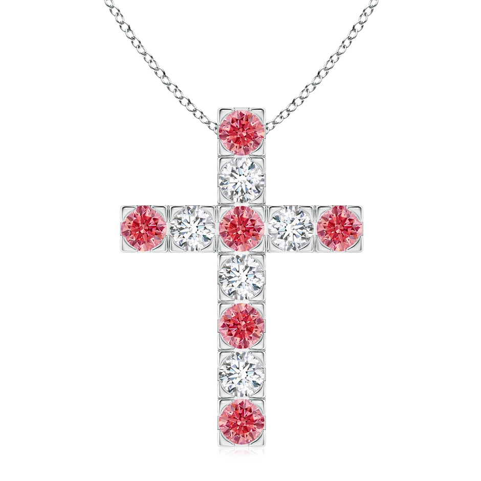 3.5mm Labgrown Flat Prong-Set Lab-Grown Fancy Intense Pink Diamond Cross Pendant in White Gold 