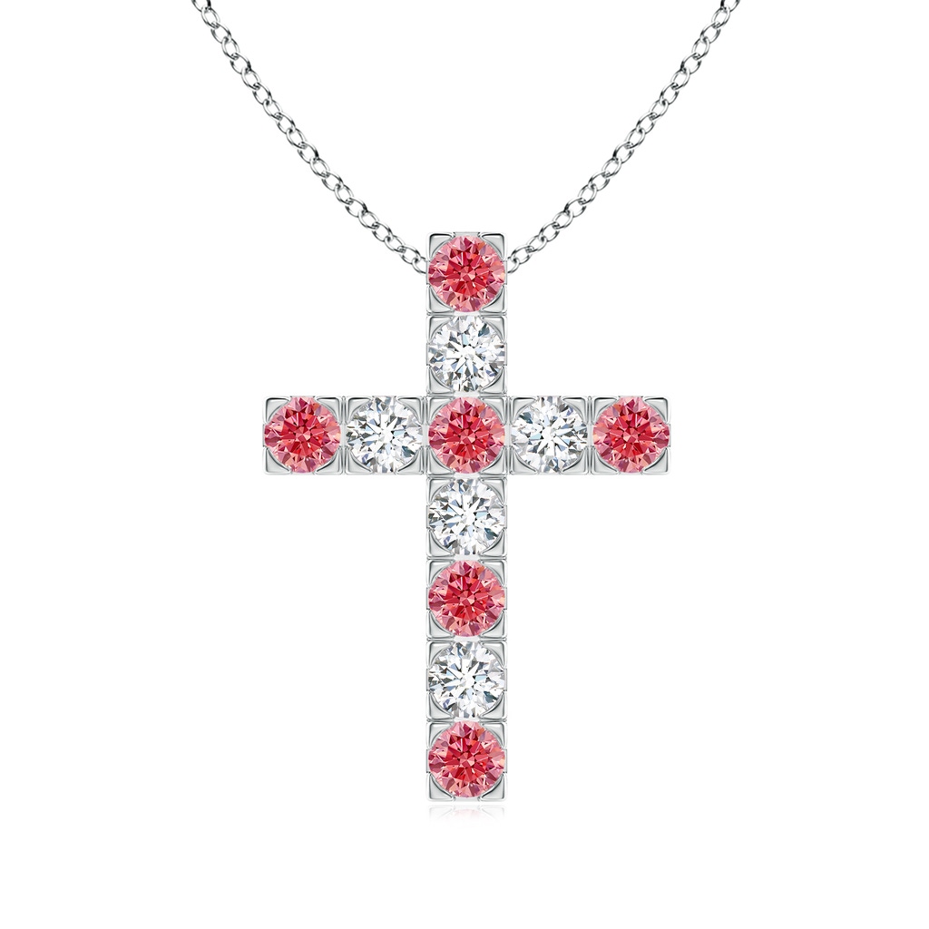 3mm Labgrown Flat Prong-Set Lab-Grown Fancy Intense Pink Diamond Cross Pendant in P950 Platinum