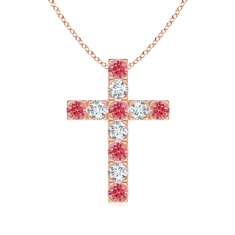 3mm Labgrown Flat Prong-Set Lab-Grown Fancy Intense Pink Diamond Cross Pendant in Rose Gold 