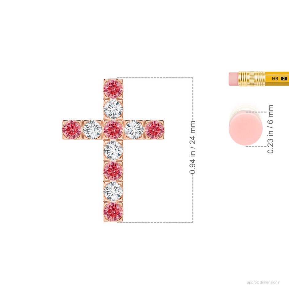 3mm Labgrown Flat Prong-Set Lab-Grown Fancy Intense Pink Diamond Cross Pendant in Rose Gold ruler