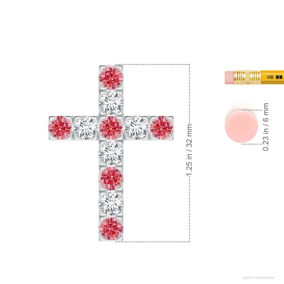 4mm Labgrown Flat Prong-Set Lab-Grown Fancy Intense Pink Diamond Cross Pendant in P950 Platinum ruler