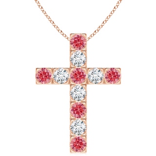 4mm Labgrown Flat Prong-Set Lab-Grown Fancy Intense Pink Diamond Cross Pendant in Rose Gold