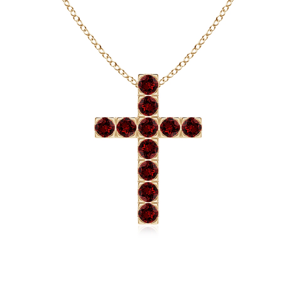 2.5mm Labgrown Lab-Grown Flat Prong-Set Ruby Cross Pendant in Yellow Gold 