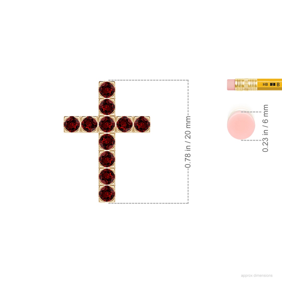 2.5mm Labgrown Lab-Grown Flat Prong-Set Ruby Cross Pendant in Yellow Gold ruler