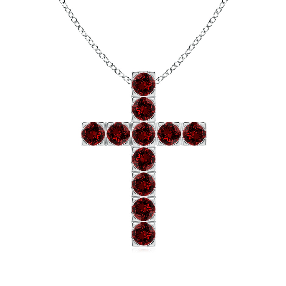 3mm Labgrown Lab-Grown Flat Prong-Set Ruby Cross Pendant in White Gold 