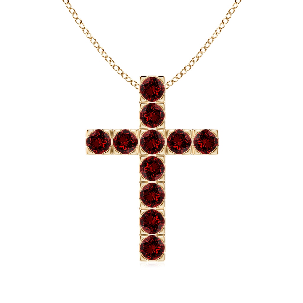 3mm Labgrown Lab-Grown Flat Prong-Set Ruby Cross Pendant in Yellow Gold