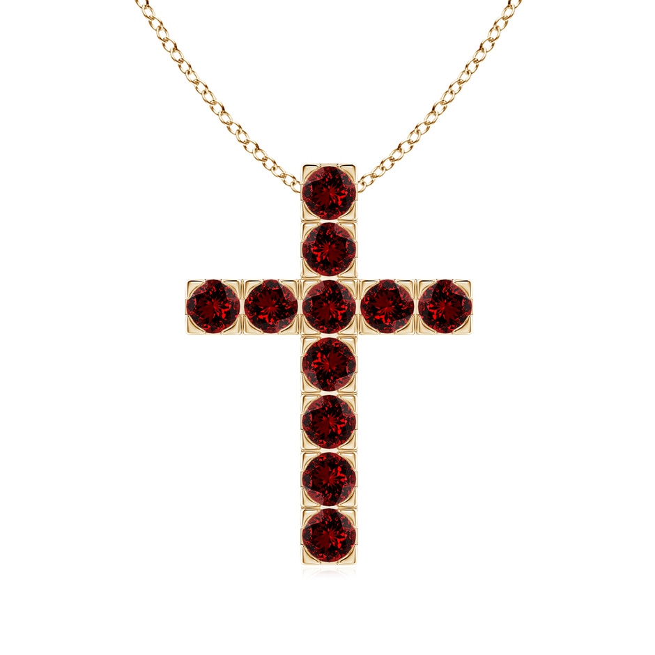 3mm Labgrown Lab-Grown Flat Prong-Set Ruby Cross Pendant in Yellow Gold 