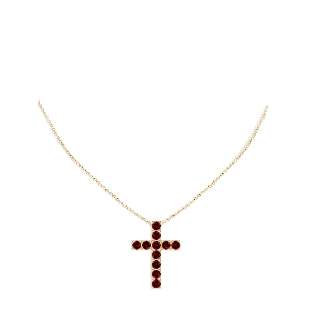 3mm Labgrown Lab-Grown Flat Prong-Set Ruby Cross Pendant in Yellow Gold pen