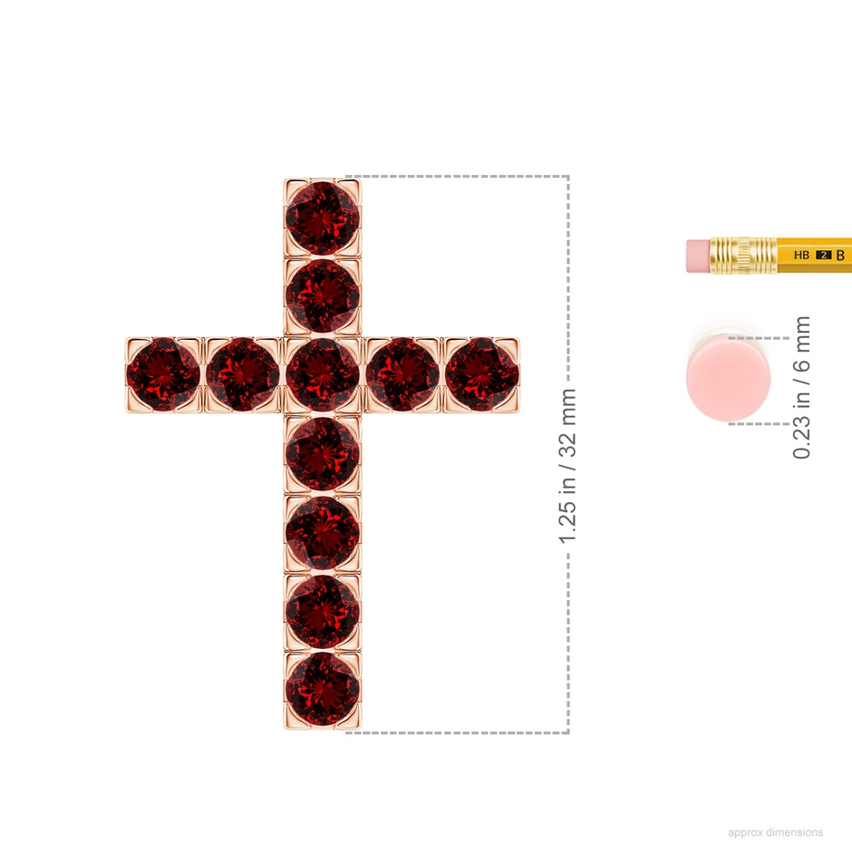 4mm Labgrown Lab-Grown Flat Prong-Set Ruby Cross Pendant in Rose Gold ruler