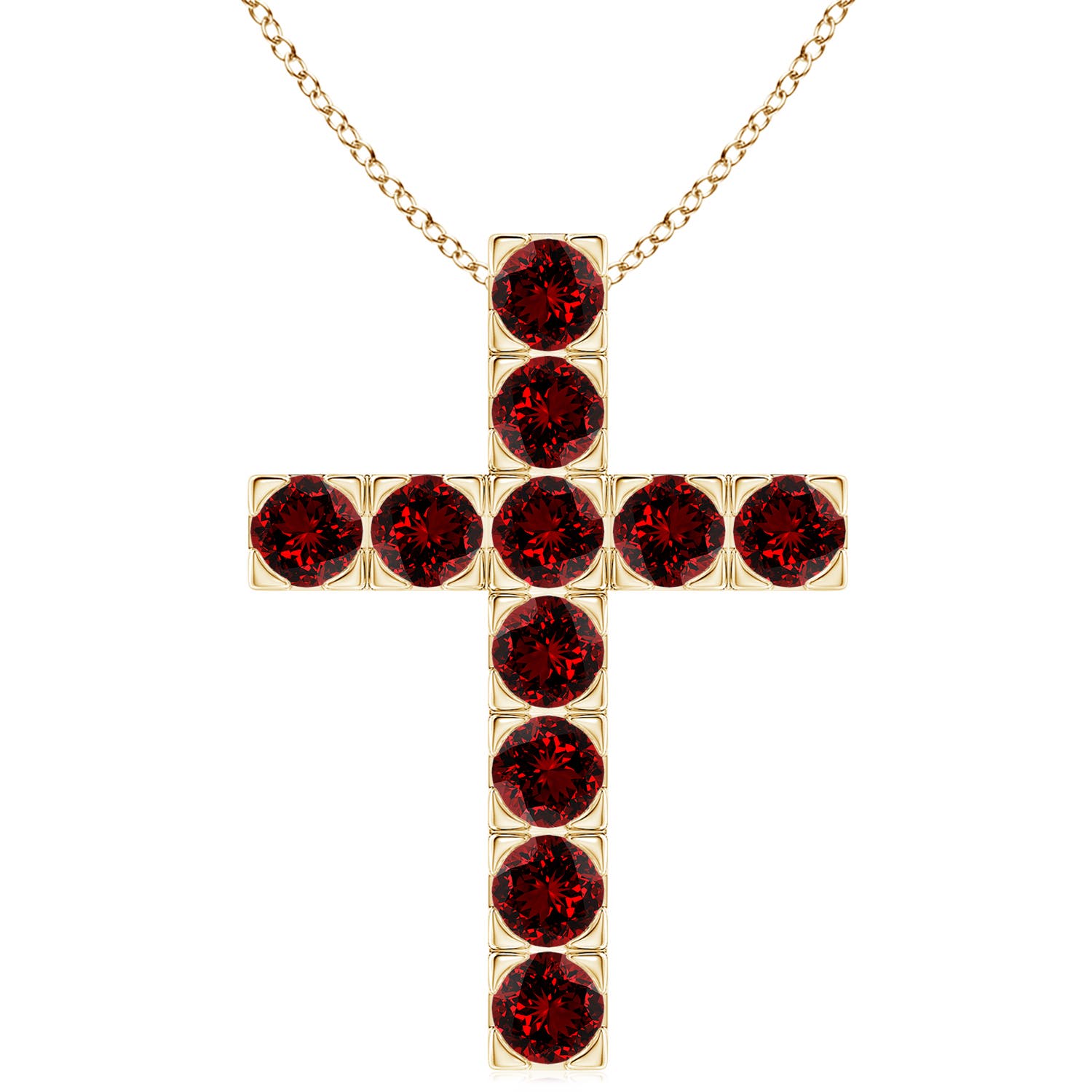4mm Labgrown Lab-Grown Flat Prong-Set Ruby Cross Pendant in Yellow Gold