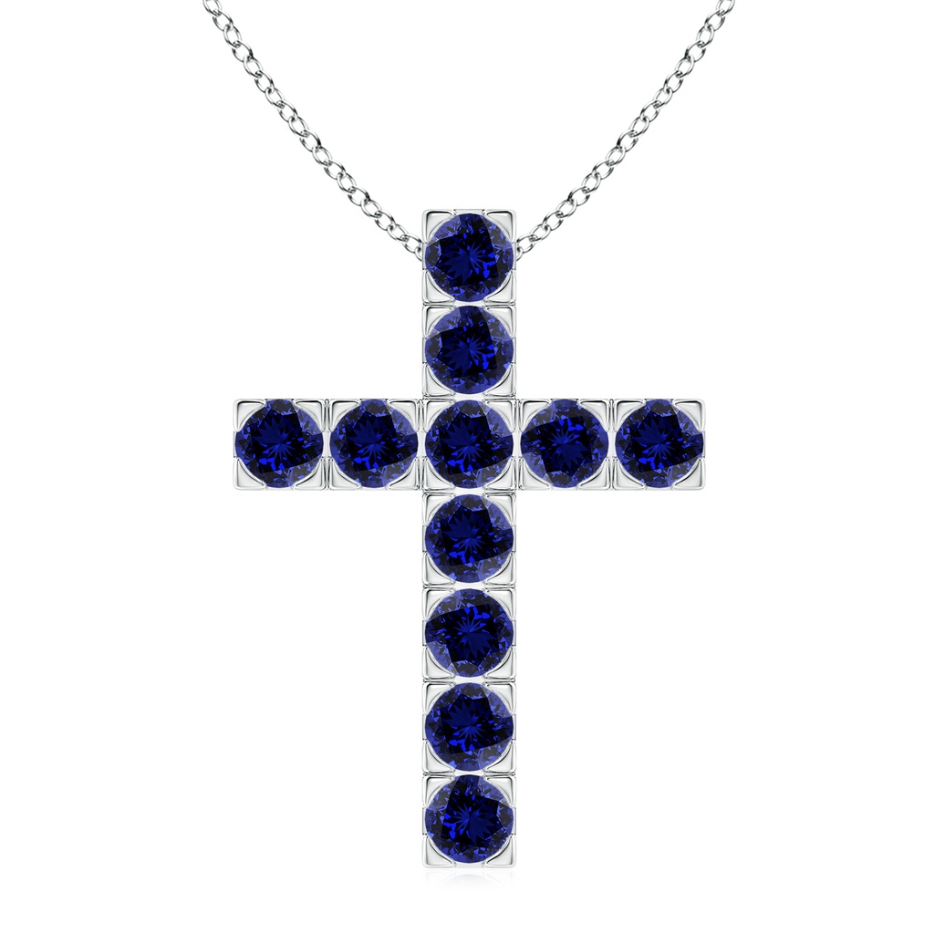 3.5mm Labgrown Lab-Grown Flat Prong-Set Blue Sapphire Cross Pendant in White Gold 