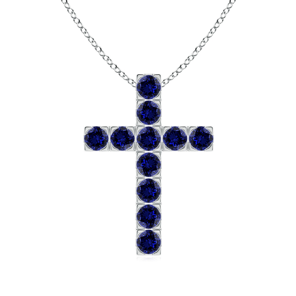 3mm Labgrown Lab-Grown Flat Prong-Set Blue Sapphire Cross Pendant in P950 Platinum