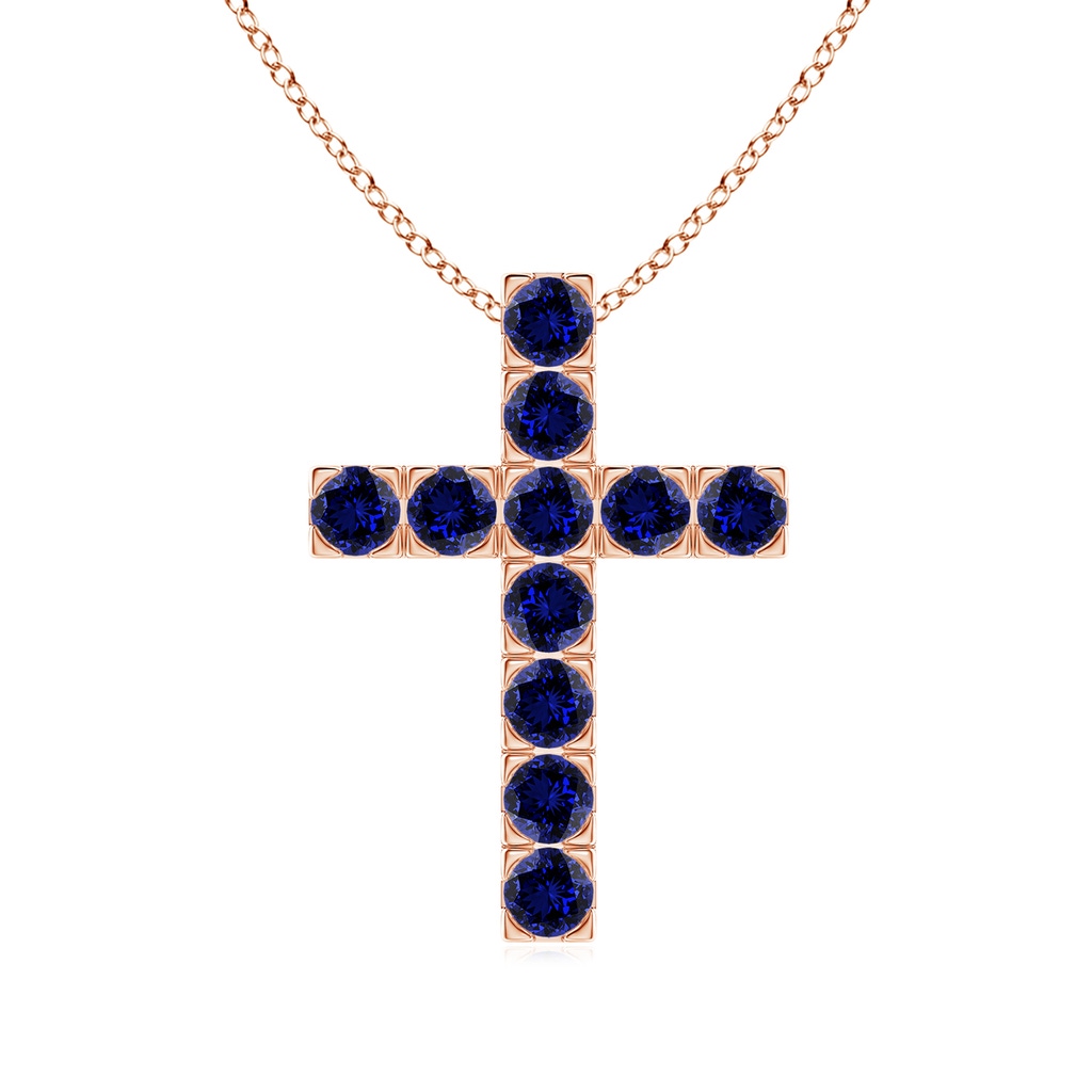 3mm Labgrown Lab-Grown Flat Prong-Set Blue Sapphire Cross Pendant in Rose Gold
