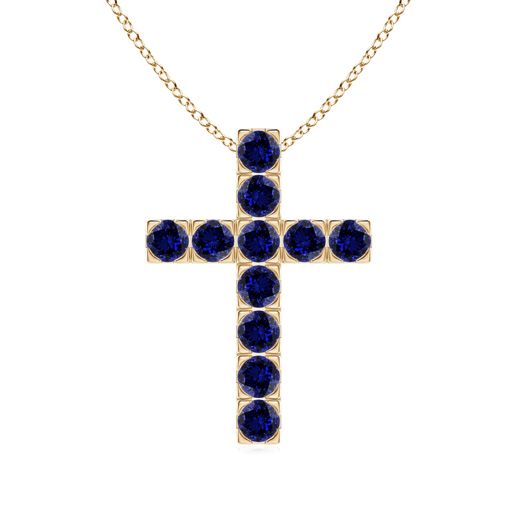 3mm Labgrown Lab-Grown Flat Prong-Set Blue Sapphire Cross Pendant in Yellow Gold