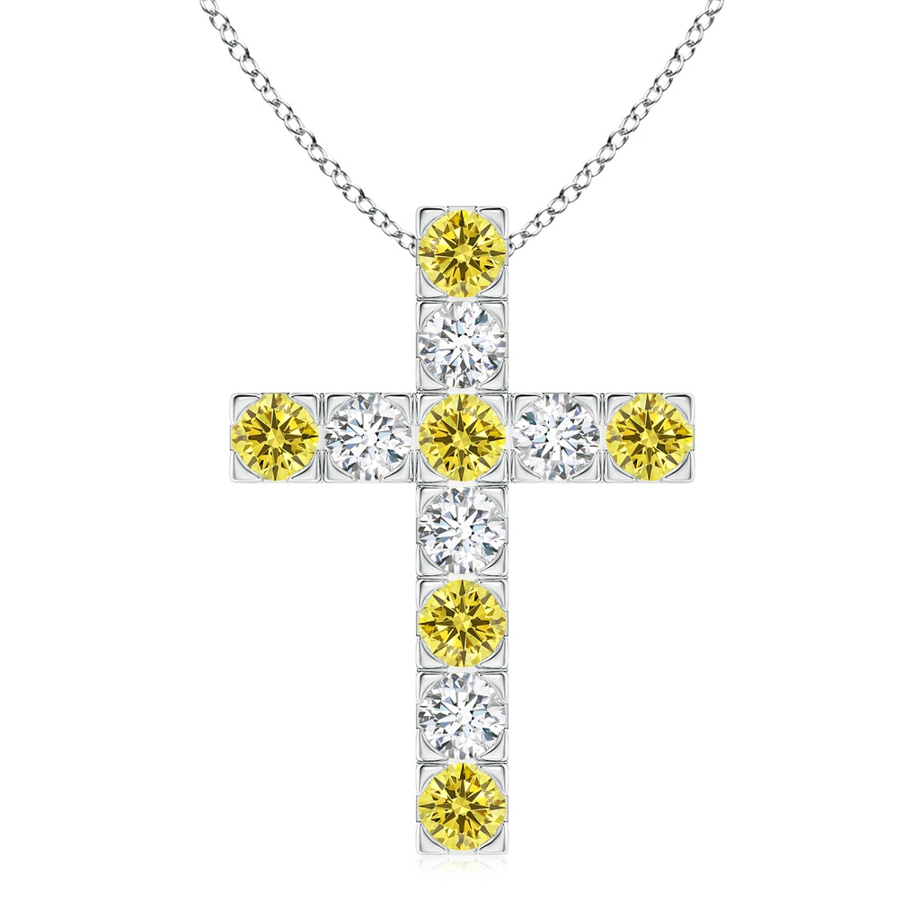 3.5mm Labgrown Flat Prong-Set Lab-Grown Fancy Intense Yellow Diamond Cross Pendant in White Gold