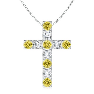 3.5mm Labgrown Flat Prong-Set Lab-Grown Fancy Intense Yellow Diamond Cross Pendant in White Gold