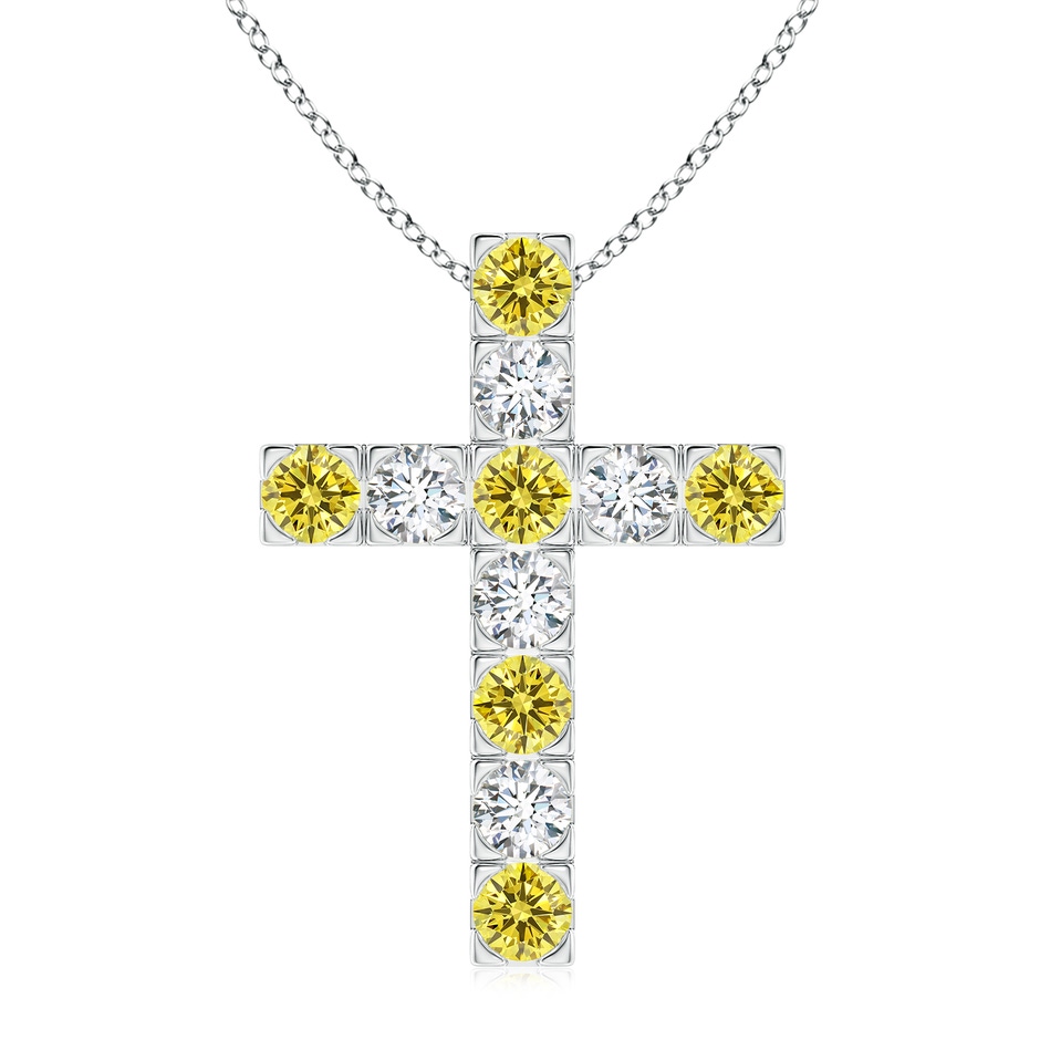 3.5mm Labgrown Flat Prong-Set Lab-Grown Fancy Intense Yellow Diamond Cross Pendant in White Gold 