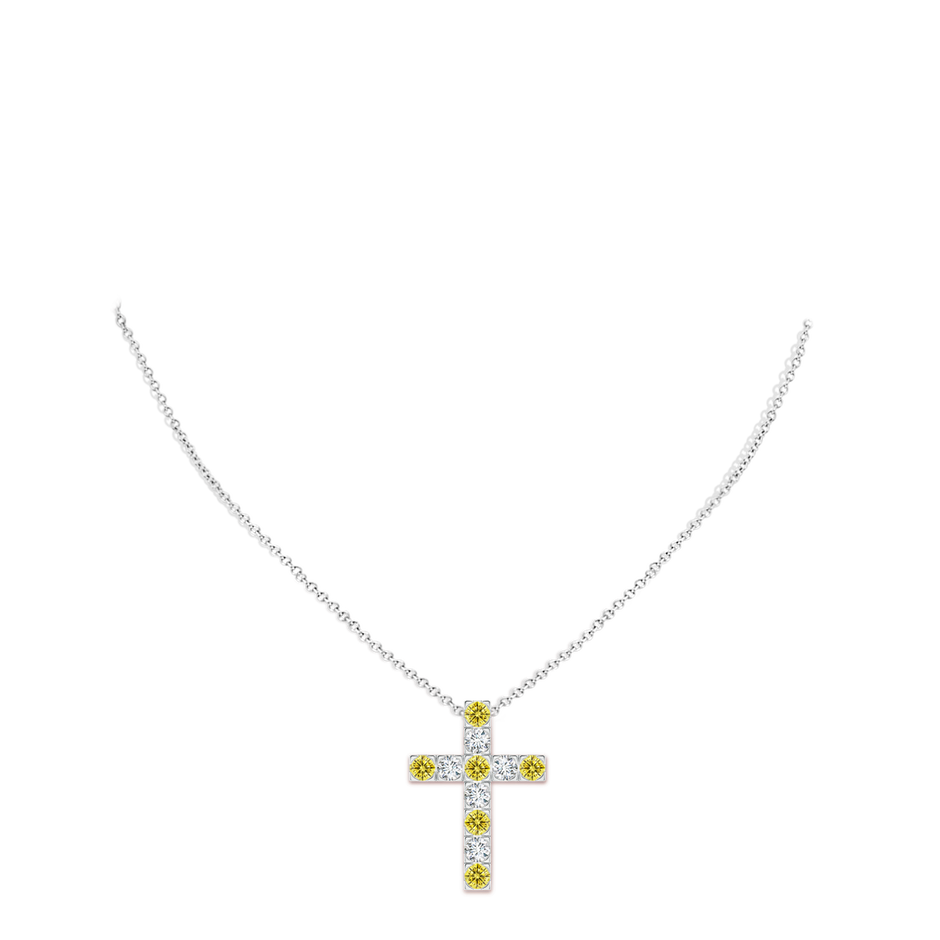 3.5mm Labgrown Flat Prong-Set Lab-Grown Fancy Intense Yellow Diamond Cross Pendant in White Gold pen