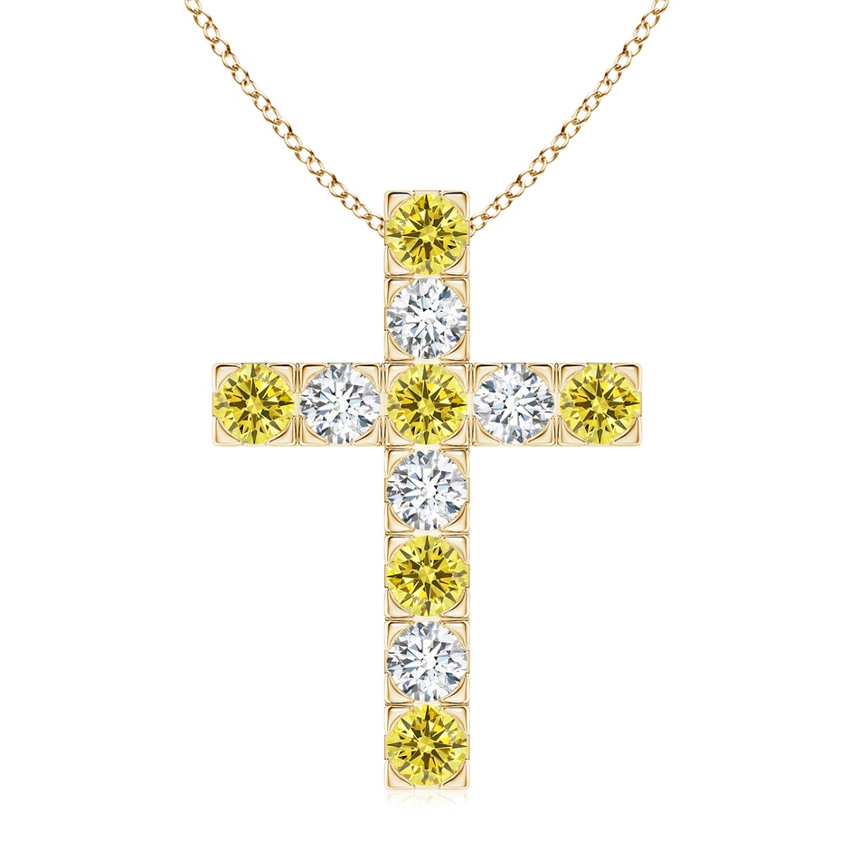 3.5mm Labgrown Flat Prong-Set Lab-Grown Fancy Intense Yellow Diamond Cross Pendant in Yellow Gold 