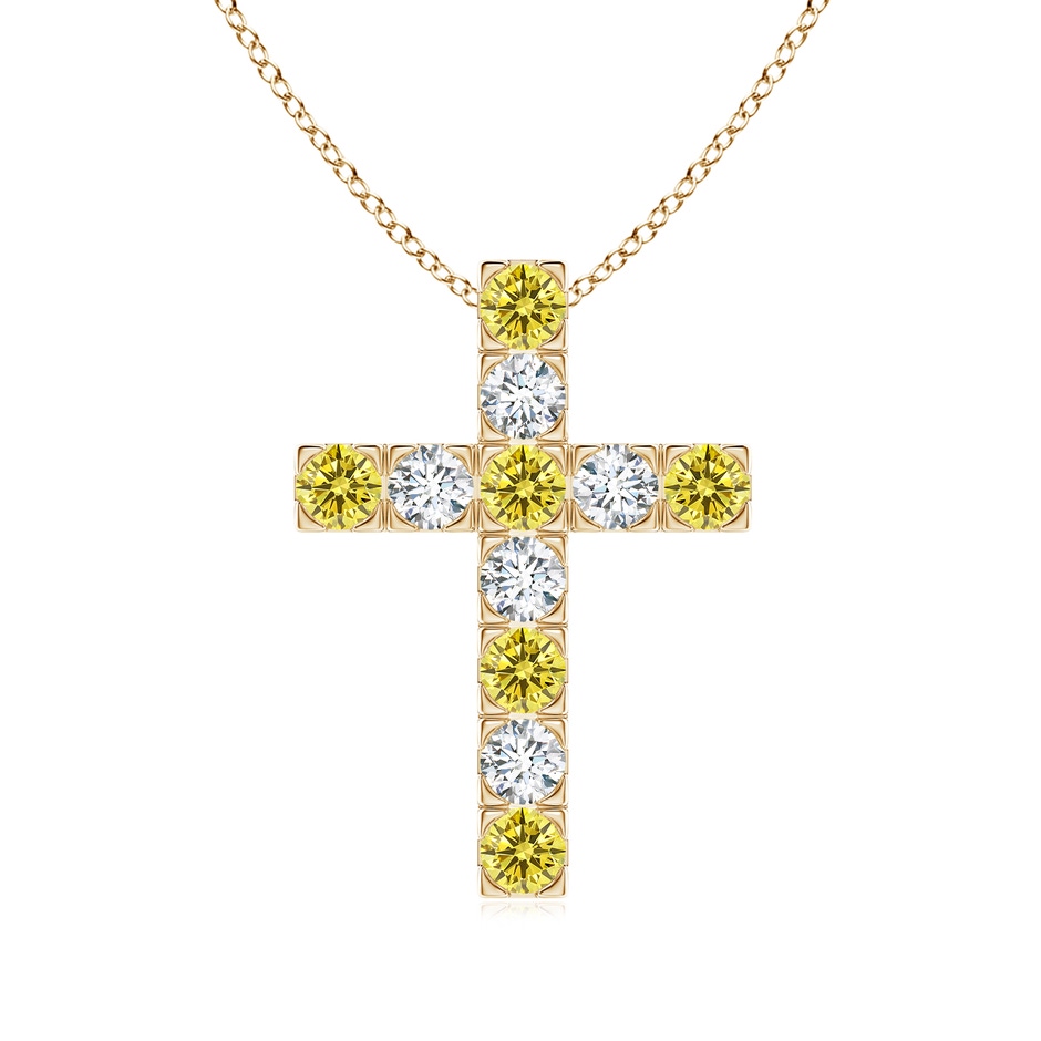3mm Labgrown Flat Prong-Set Lab-Grown Fancy Intense Yellow Diamond Cross Pendant in Yellow Gold 