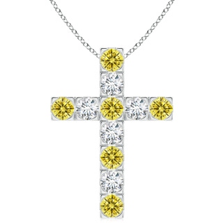 4mm Labgrown Flat Prong-Set Lab-Grown Fancy Intense Yellow Diamond Cross Pendant in P950 Platinum