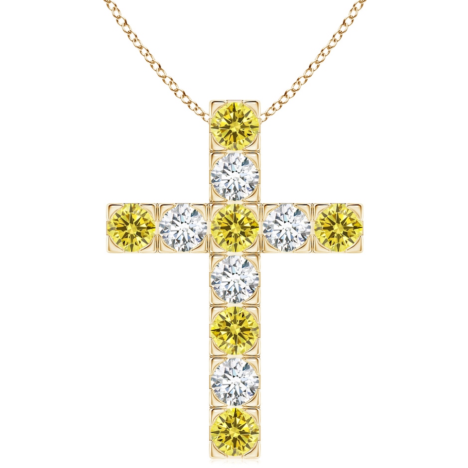 4mm Labgrown Flat Prong-Set Lab-Grown Fancy Intense Yellow Diamond Cross Pendant in Yellow Gold 