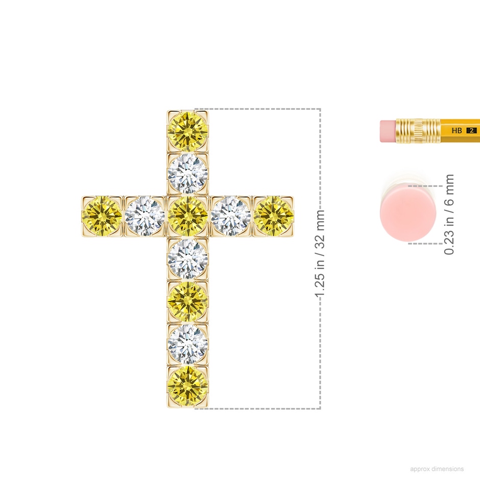 4mm Labgrown Flat Prong-Set Lab-Grown Fancy Intense Yellow Diamond Cross Pendant in Yellow Gold ruler