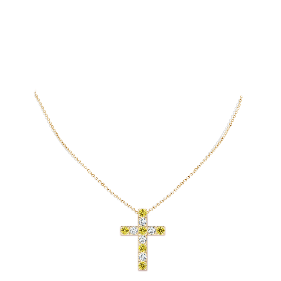 4mm Labgrown Flat Prong-Set Lab-Grown Fancy Intense Yellow Diamond Cross Pendant in Yellow Gold pen