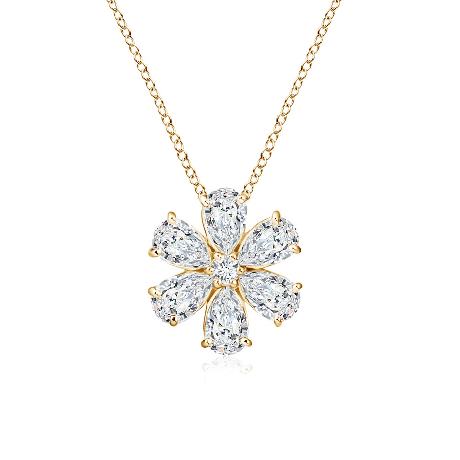 6x4mm FGVS Pear Lab-Grown Diamond Flower Clustre Pendant in Yellow Gold 