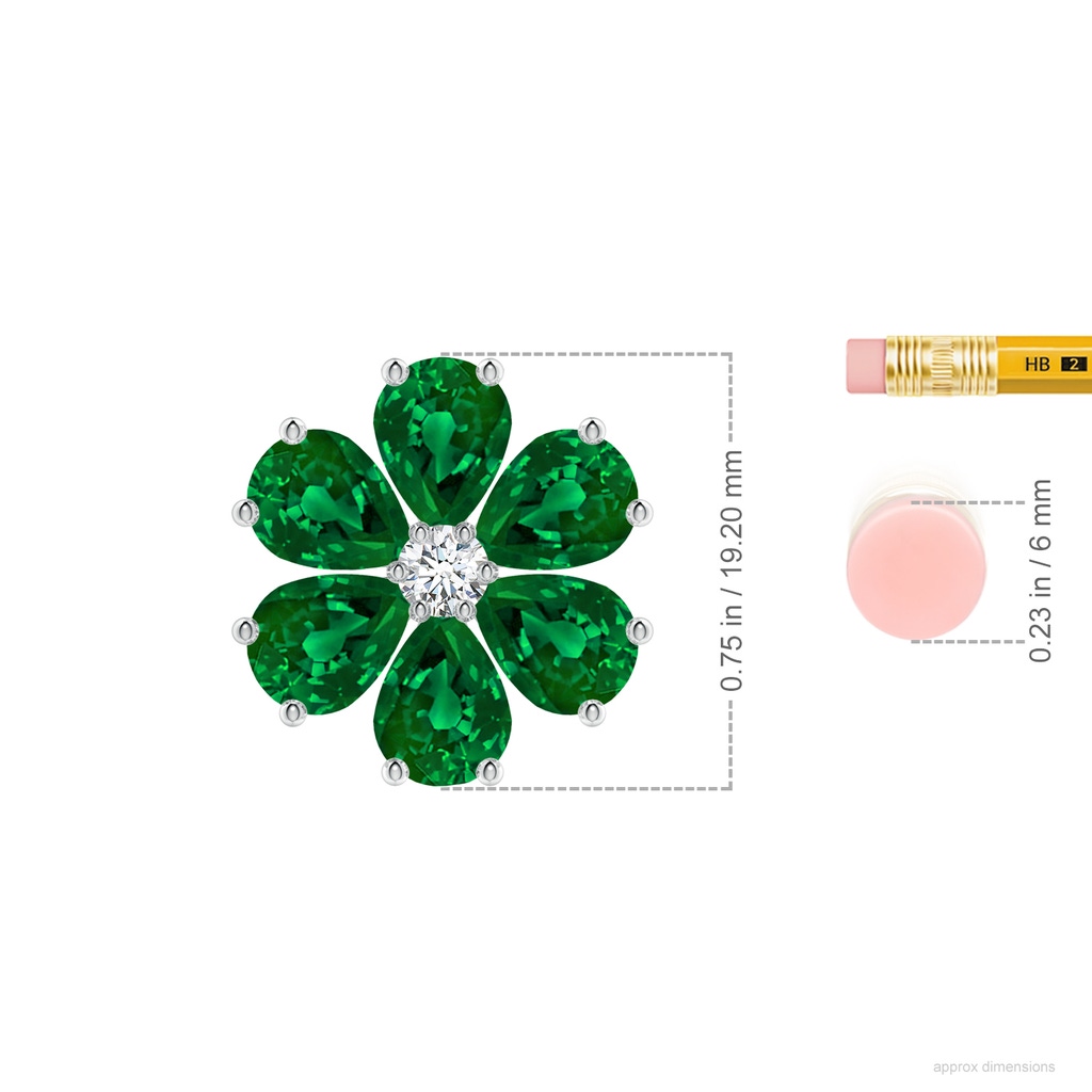 8x6mm Labgrown Pear Lab-Grown Emerald Flower Clustre Pendant with Diamond in White Gold ruler