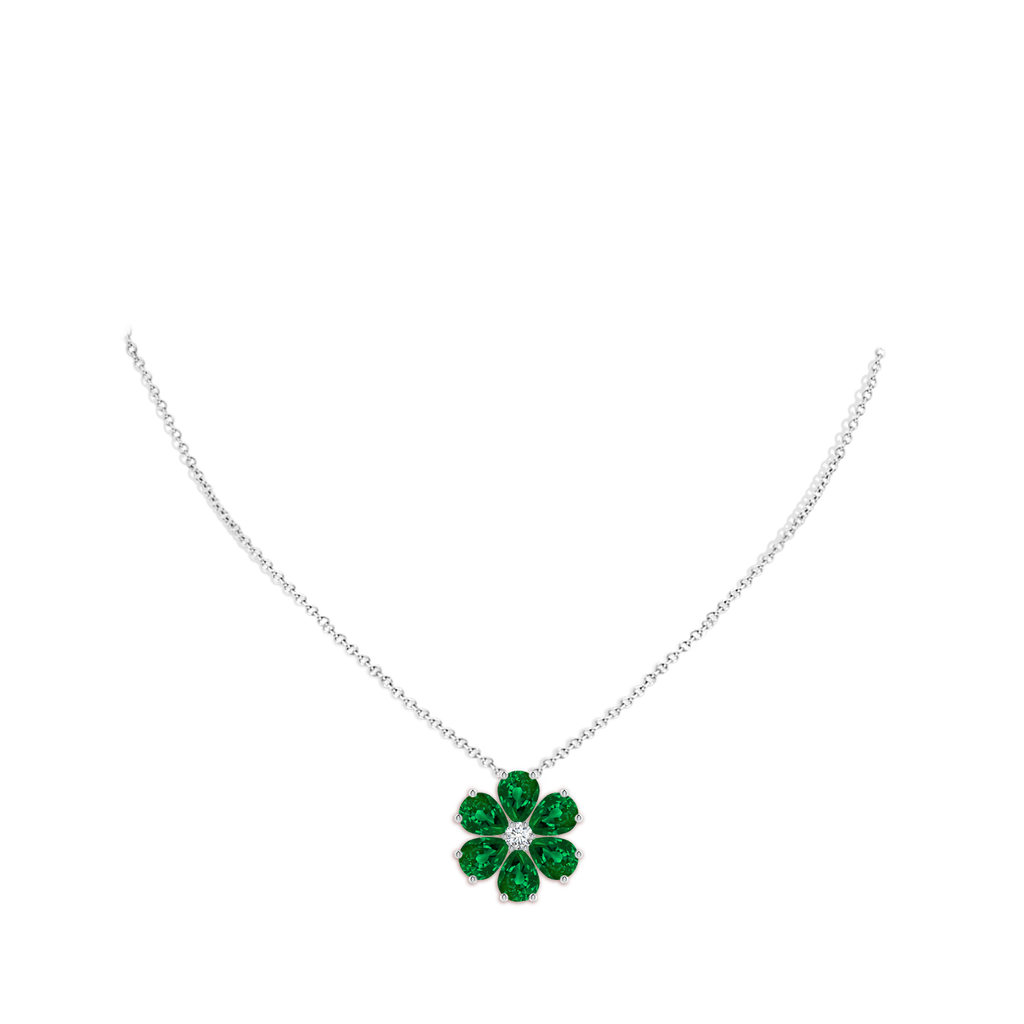 8x6mm Labgrown Pear Lab-Grown Emerald Flower Clustre Pendant with Diamond in White Gold pen