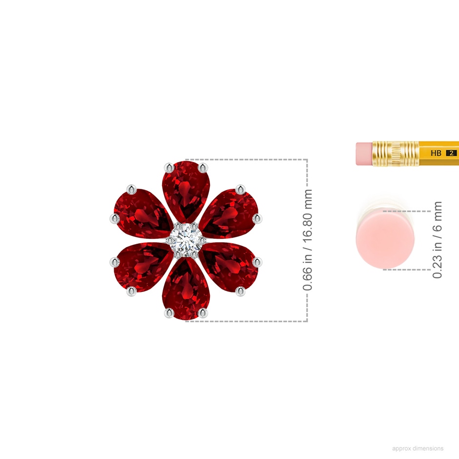 7x5mm Labgrown Pear Lab-Grown Ruby Flower Cluster Pendant with Diamond in 18K White Gold ruler