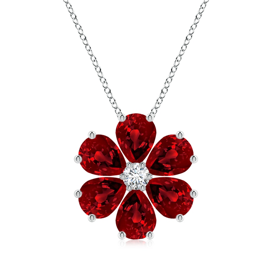 8x6mm Labgrown Pear Lab-Grown Ruby Flower Clustre Pendant with Diamond in White Gold 