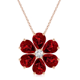 9x7mm Labgrown Pear Lab-Grown Ruby Flower Cluster Pendant with Diamond in 18K Rose Gold