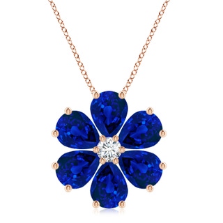 9x7mm Labgrown Pear Lab-Grown Blue Sapphire Flower Clustre Pendant with Diamond in 18K Rose Gold