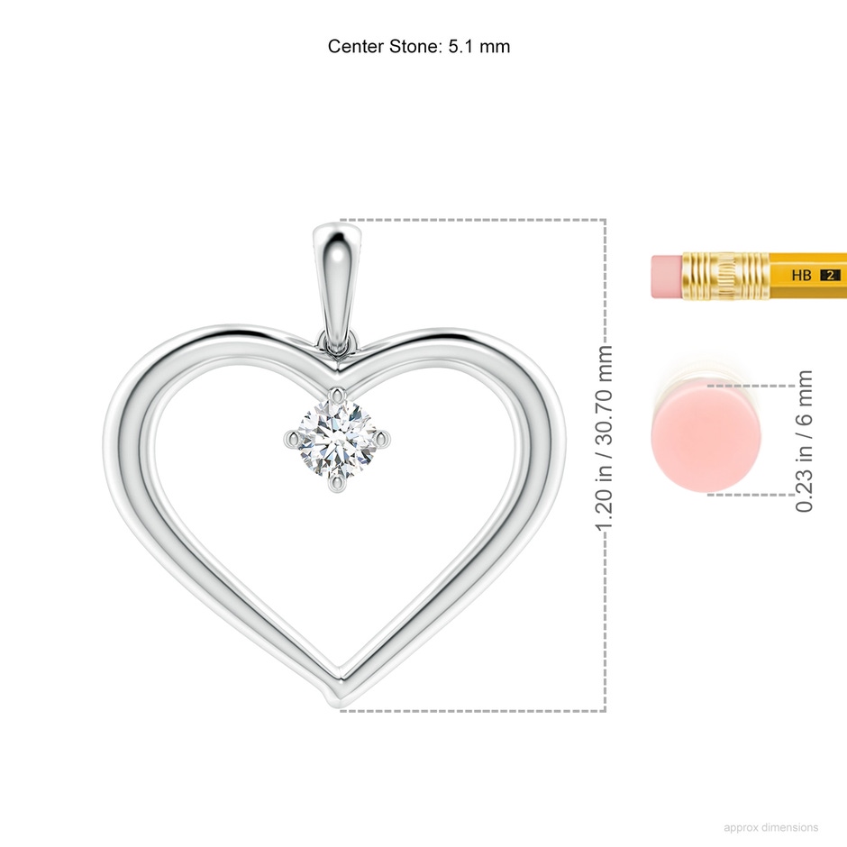 5.1mm FGVS Lab-Grown Solitaire Diamond Heart Pendant in White Gold ruler