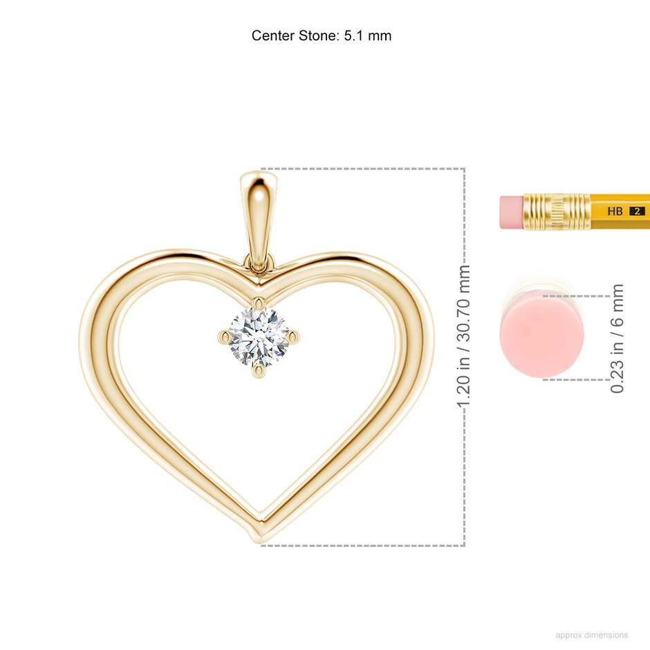 5.1mm FGVS Lab-Grown Solitaire Diamond Heart Pendant in Yellow Gold ruler