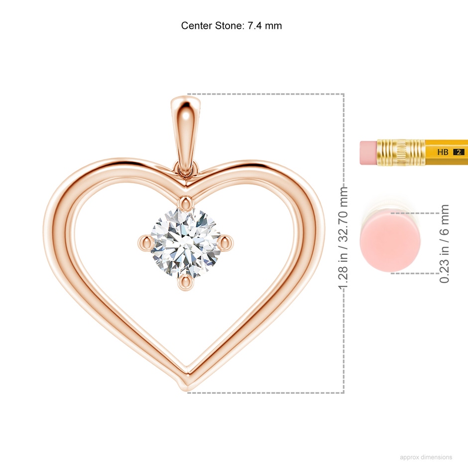 7.4mm FGVS Lab-Grown Solitaire Diamond Heart Pendant in Rose Gold ruler