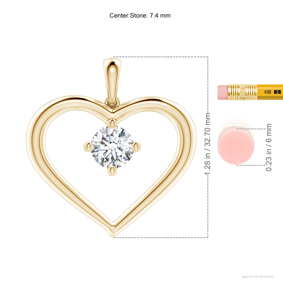 7.4mm FGVS Lab-Grown Solitaire Diamond Heart Pendant in Yellow Gold ruler