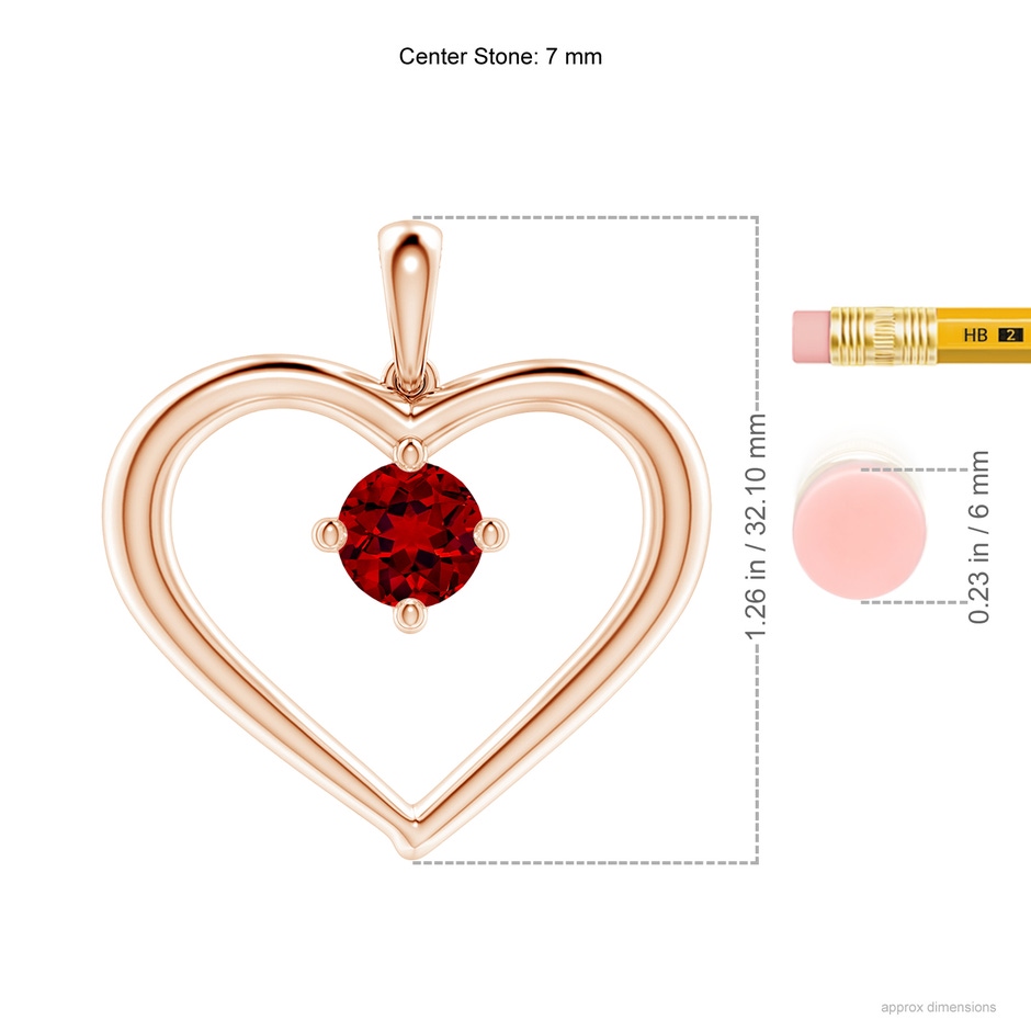 7mm Labgrown Lab-Grown Solitaire Ruby Heart Pendant in 18K Rose Gold ruler