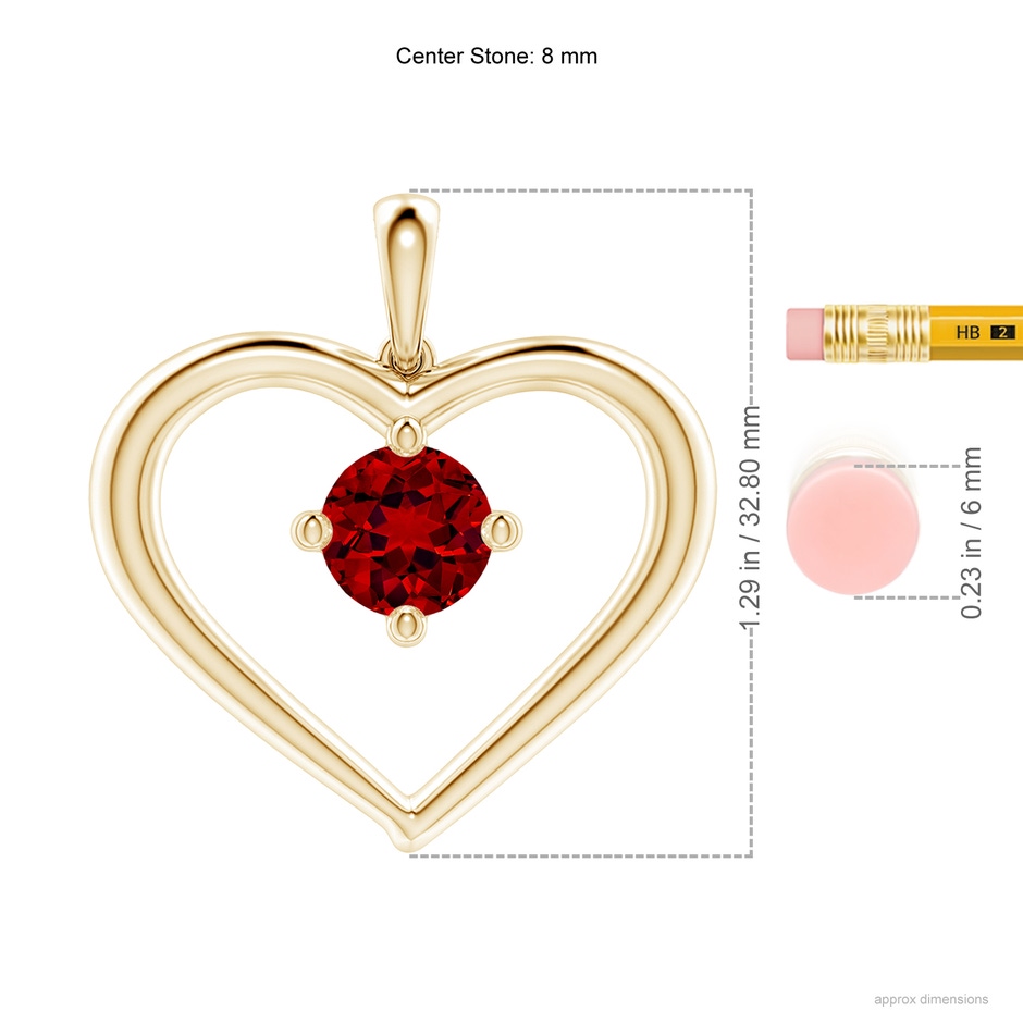 8mm Labgrown Lab-Grown Solitaire Ruby Heart Pendant in Yellow Gold ruler