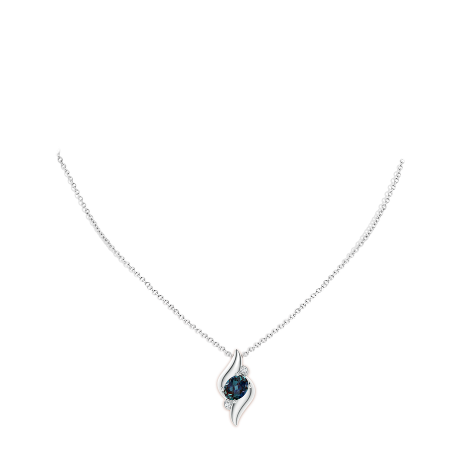 9x7mm Labgrown Shell Style Oval Lab-Grown Alexandrite and Diamond Pendant in P950 Platinum pen